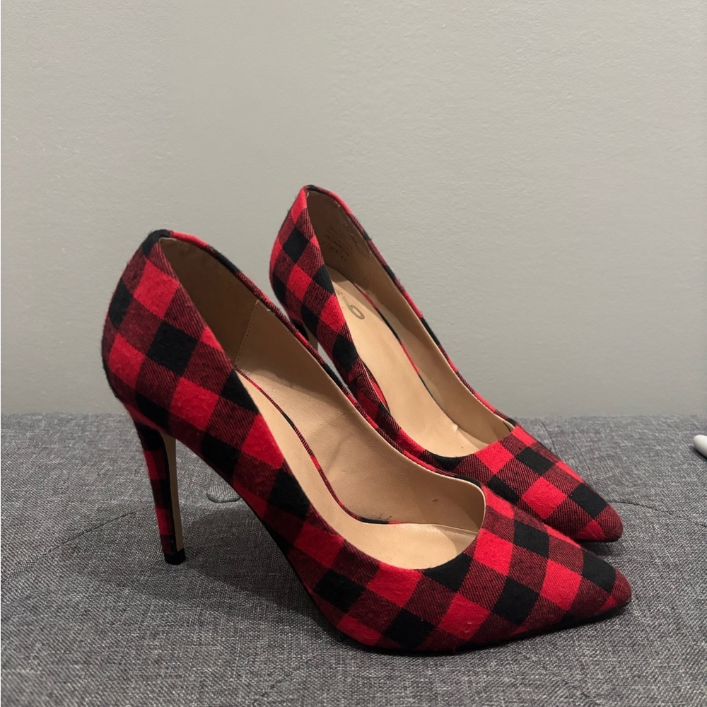 Mix No. 6 Plaid Red and Black Women's Heels